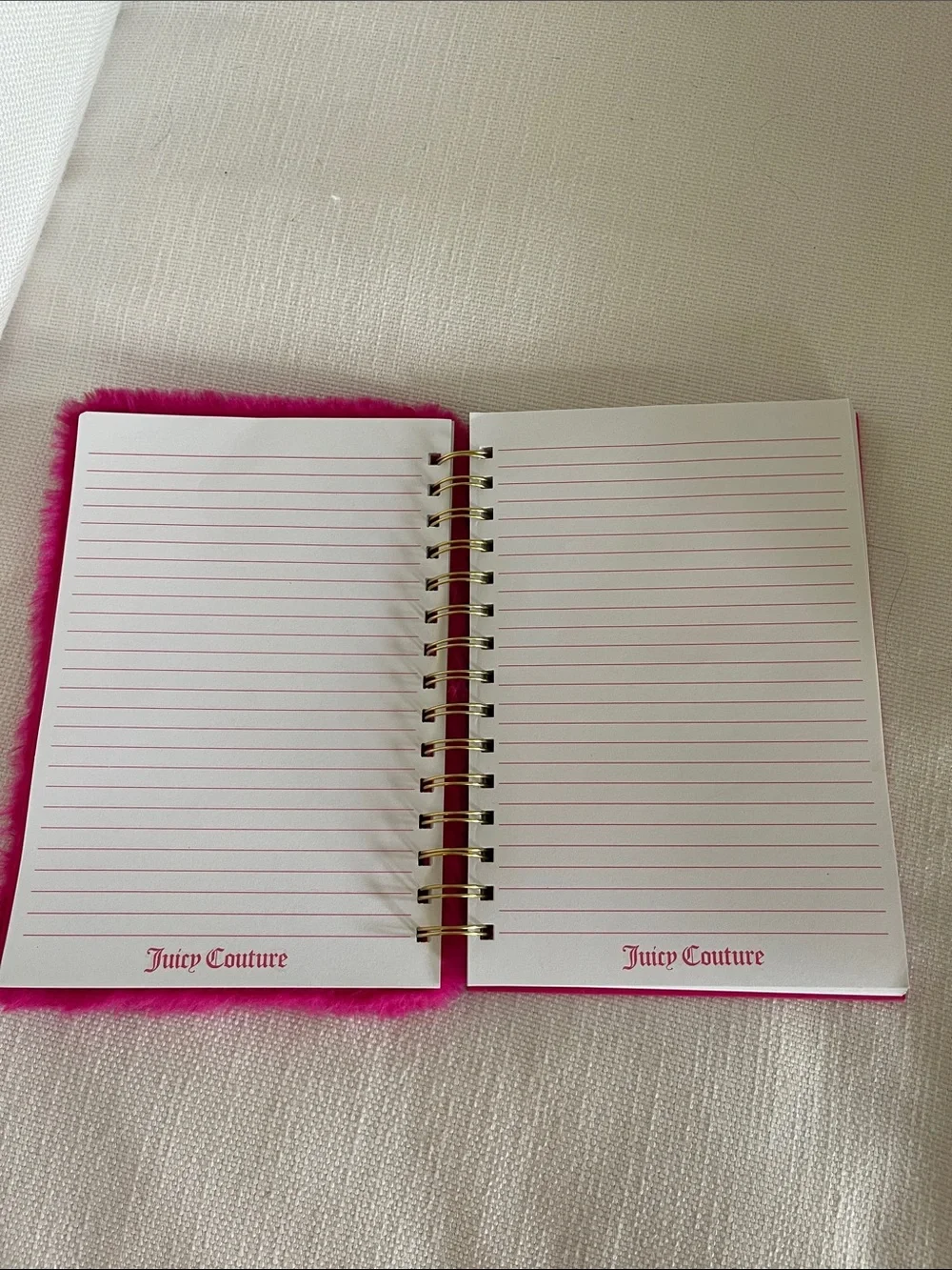 Juicy Couture Hot Pink Faux Fur Notebook with Gold Sequin Logo